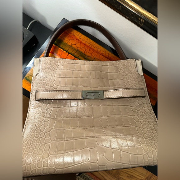 Rare Tory Burch Lee Radziwill Small Double Bag in Croc Embossed brown/shale - Picture 11 of 15